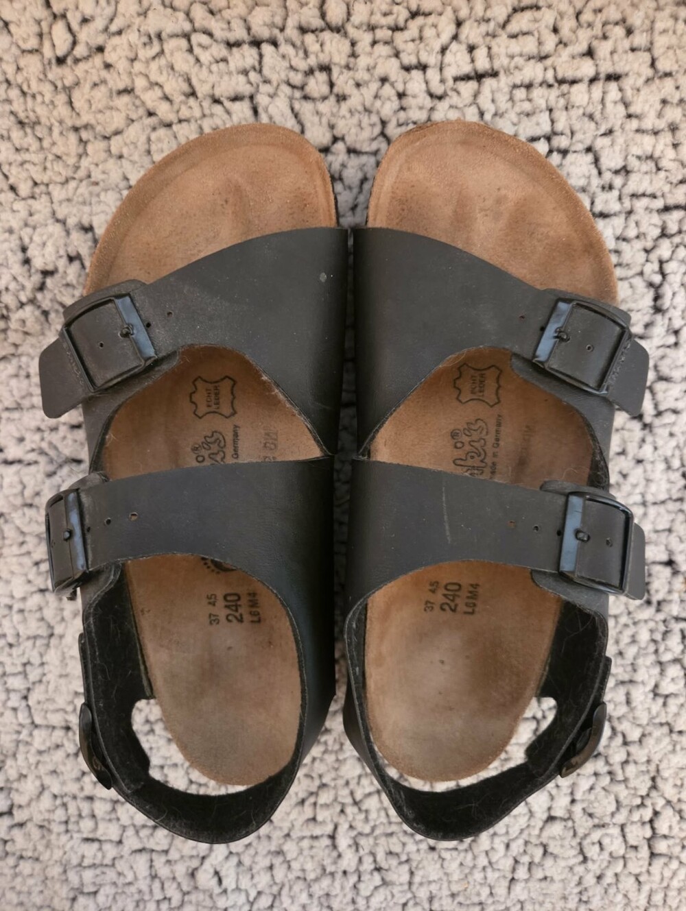 Birkies Black Two-Strap Buckle Sandals